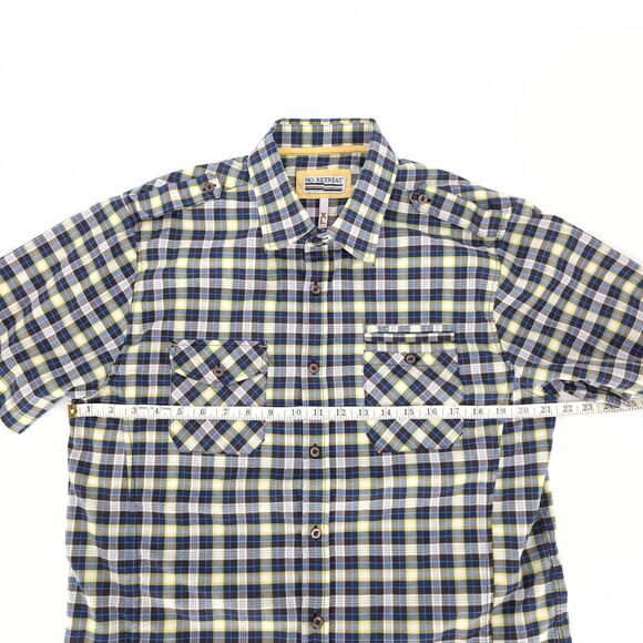 No Retreat Mens Multicolor Checkered Button Down Short Sleeve Shirt GUC- Size XL - Picture 9 of 12